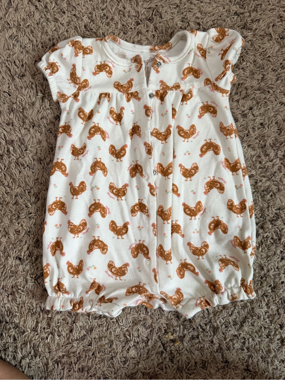 Wrangler White Romper with Brown Chicken Print